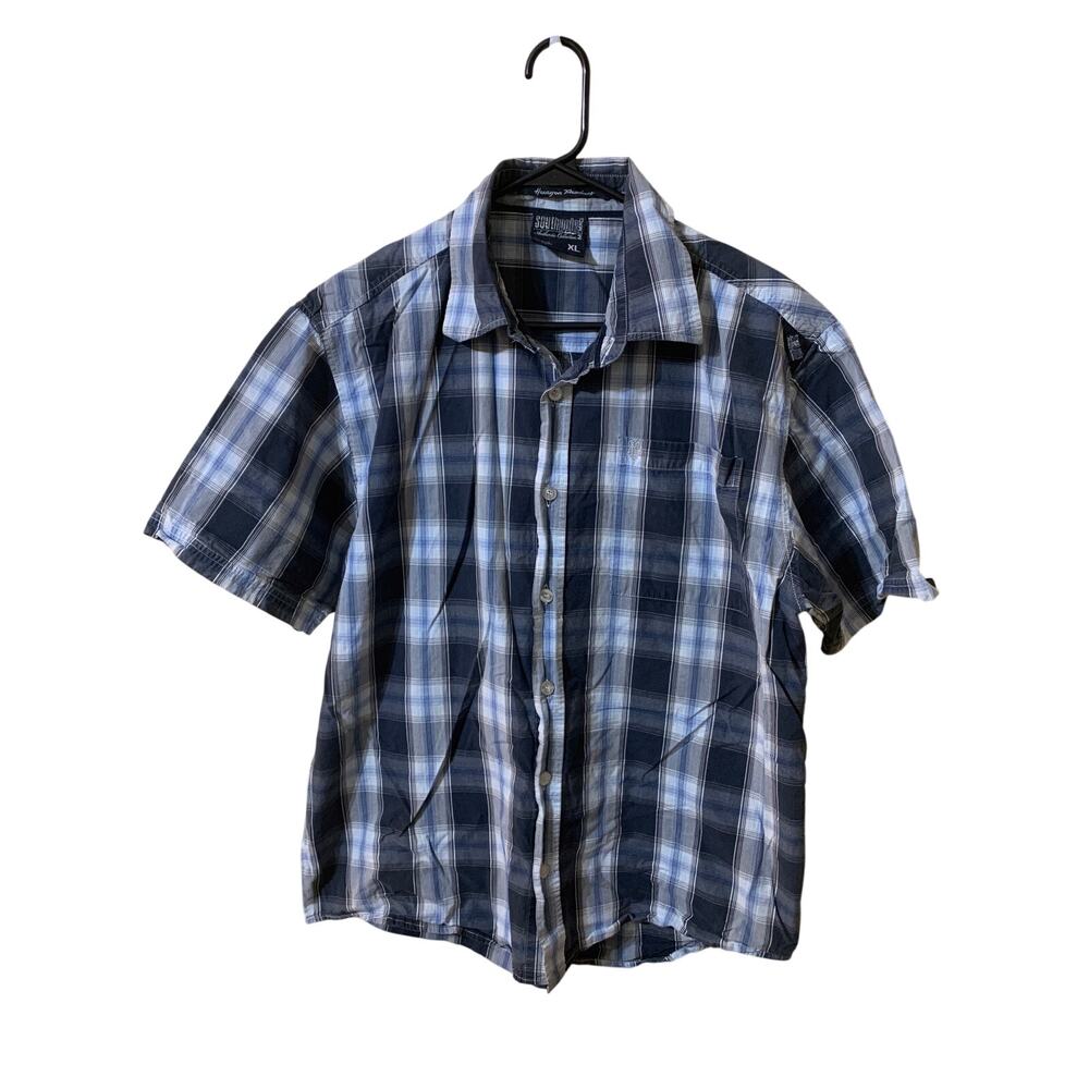 South Pole Men’s Short Sleeve Blue Plaid Shirt Size XL